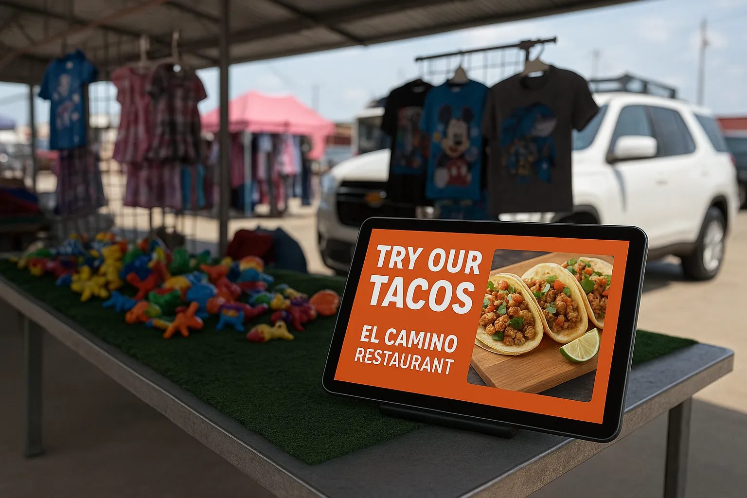 Digital signage advertising screen in a Brownsville business